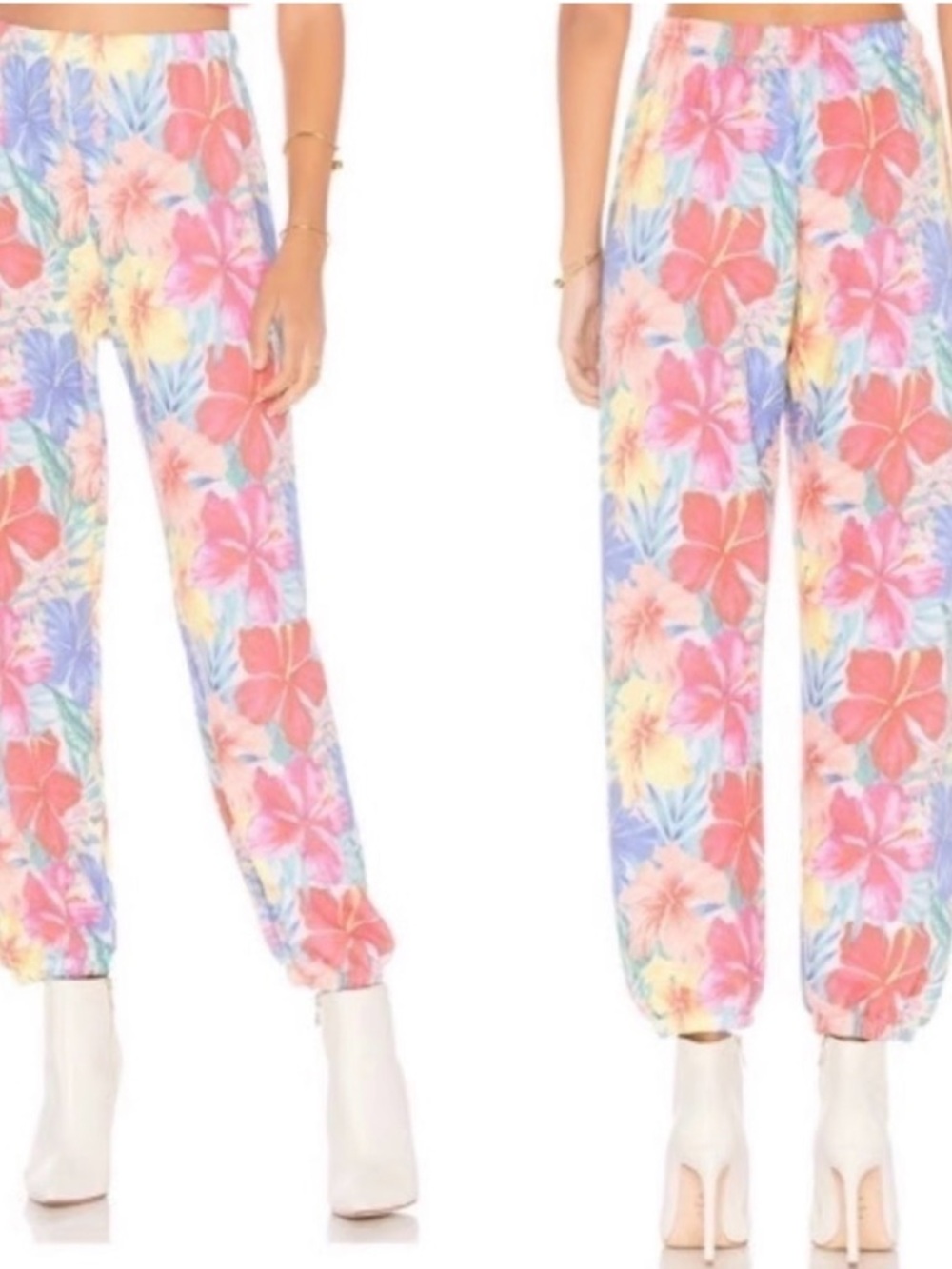 Wildfox Pink Multi Tropical Floral Jogger Pants